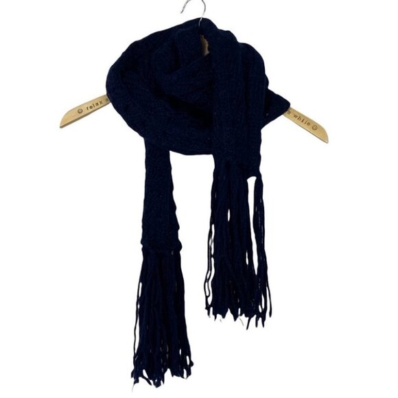 Roberto Collina Virgin Wool Superkid‎ Mohair Rectangular Scarf Fringe Navy Blue - Picture 2 of 11